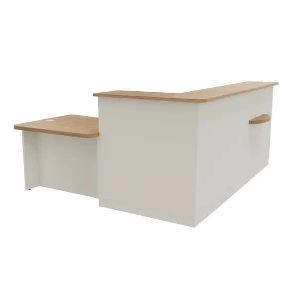 Banque d'accueil en L Epure - l. 245 x pr. 205 cm - angle à droite côté utilisateur - comptoir bas PMR