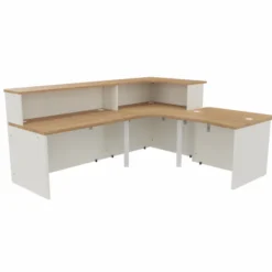 Banque d'accueil en L Epure - l. 245 x pr. 205 cm - angle à droite côté utilisateur - comptoir bas PMR