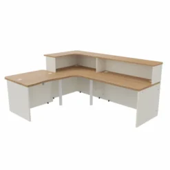 Banque d'accueil en L Epure - l. 245 x pr. 205 cm - angle à gauche côté utilisateur - comptoir bas PMR