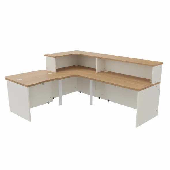 Banque d'accueil en L Epure - l. 245 x pr. 205 cm - angle à gauche côté utilisateur - comptoir bas PMR