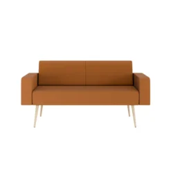 Banquette 2 places avec accoudoirs Modul@ - textile enduit - pieds chêne vernis naturel