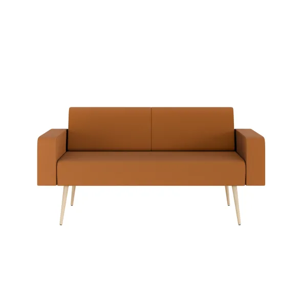 Banquette 2 places avec accoudoirs Modul@ - textile enduit - pieds chêne vernis naturel