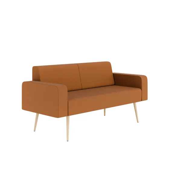 Banquette 2 places avec accoudoirs Modul@ - textile enduit - pieds chêne vernis naturel