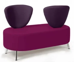 Banquette 2 places Bulle - dossier inversé - pieds chromés - assise et dossier bicolores - textile enduit