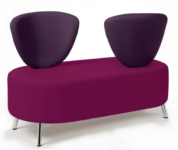 Banquette 2 places Bulle - dossier inversé - pieds chromés - assise et dossier bicolores - textile enduit