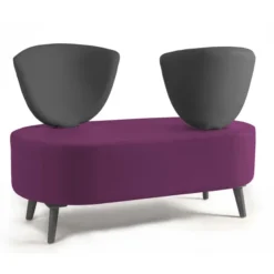 Banquette 2 places Bulle - dossier inversé - pieds hêtre - assise et dossier bicolores - tissu