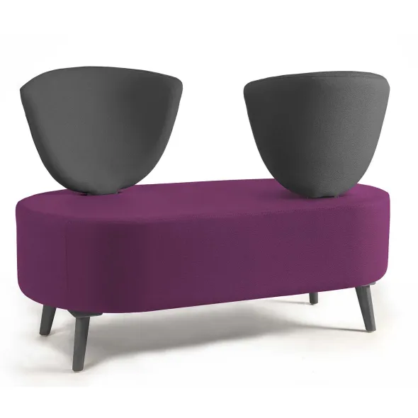 Banquette 2 places Bulle - dossier inversé - pieds hêtre - assise et dossier bicolores - tissu