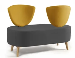 Banquette 2 places Bulle - dossier inversé - pieds hêtre - assise et dossier bicolores - tissu