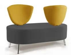 Banquette 2 places Bulle - dossier inversé - pieds chromés - assise et dossier bicolores - tissu