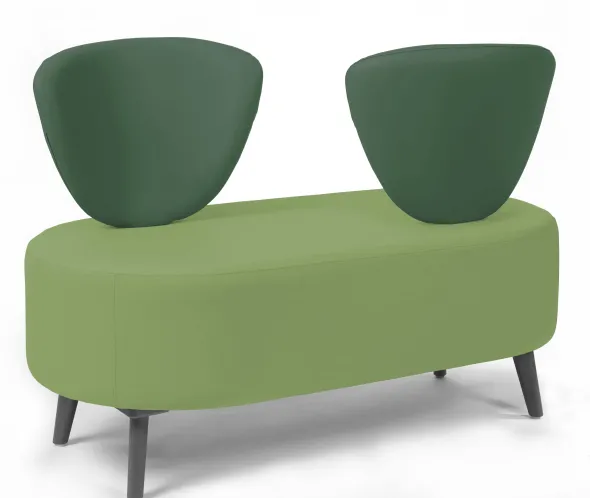 Banquette 2 places Bulle - dossier inversé - pieds hêtre - assise et dossier bicolores - textile enduit