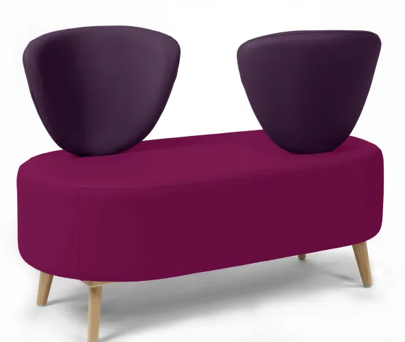 Banquette 2 places Bulle - dossier inversé - pieds hêtre - assise et dossier bicolores - textile enduit