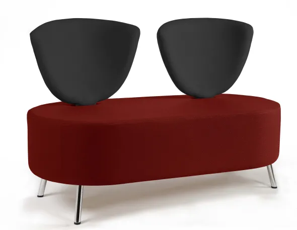 Banquette 2 places Bulle - pieds chromés - assise et dossier bicolores - tissu