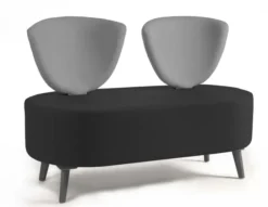 Banquette 2 places Bulle - pieds hêtre - assise et dossier bicolores - tissu