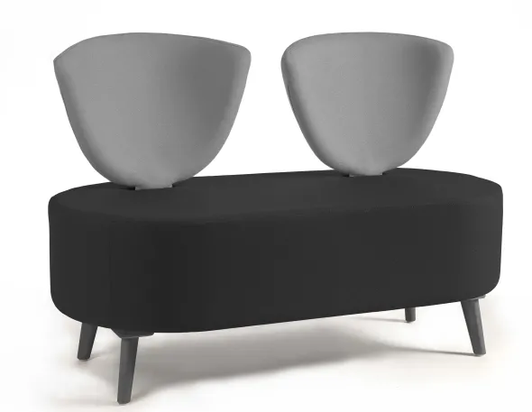 Banquette 2 places Bulle - pieds hêtre - assise et dossier bicolores - tissu