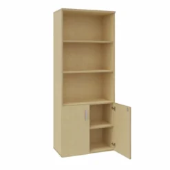Bibliothèque mélaminé Arial - h. 202,1 x l. 80 cm - 4 tablettes - portes battantes - haut ouvert