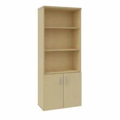 Bibliothèque mélaminé Arial - h. 202,1 x l. 80 cm - 4 tablettes - portes battantes - haut ouvert