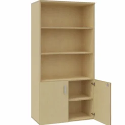 Bibliothèque mélaminé Arial - h. 202,1 x l. 100 cm - 4 tablettes - portes battantes - haut ouvert