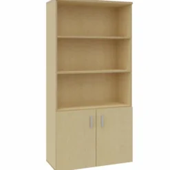 Bibliothèque mélaminé Arial - h. 202,1 x l. 100 cm - 4 tablettes - portes battantes - haut ouvert