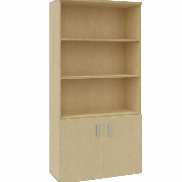 Bibliothèque mélaminé Arial - h. 202,1 x l. 100 cm - 4 tablettes - portes battantes - haut ouvert