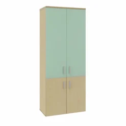 Bibliothèque mélaminé Arial - h. 202,1 x l. 80 cm - 4 tablettes - portes battantes - haut vitré