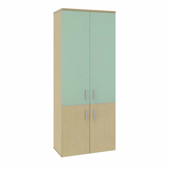 Bibliothèque mélaminé Arial - h. 202,1 x l. 80 cm - 4 tablettes - portes battantes - haut vitré