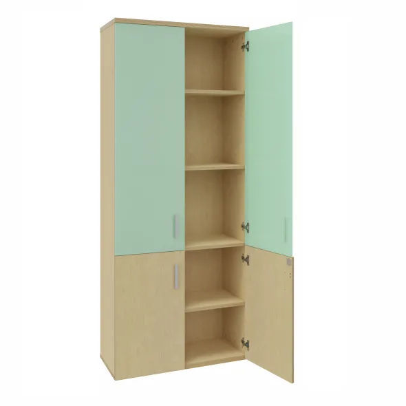 Bibliothèque mélaminé Arial - h. 202,1 x l. 80 cm - 4 tablettes - portes battantes - haut vitré