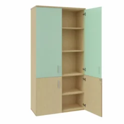 Bibliothèque mélaminé Arial - h. 202,1 x l. 100 cm - 4 tablettes - portes battantes - haut vitré