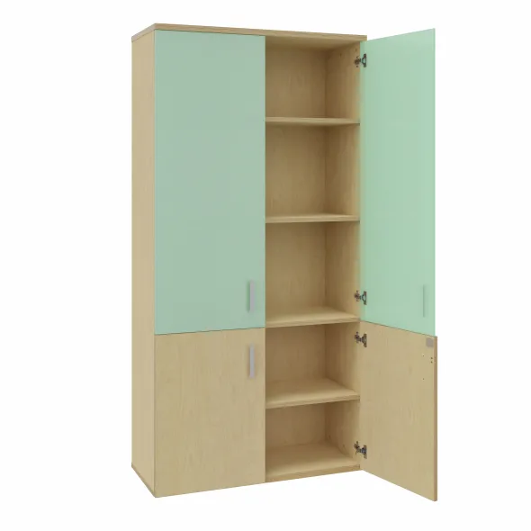 Bibliothèque mélaminé Arial - h. 202,1 x l. 100 cm - 4 tablettes - portes battantes - haut vitré