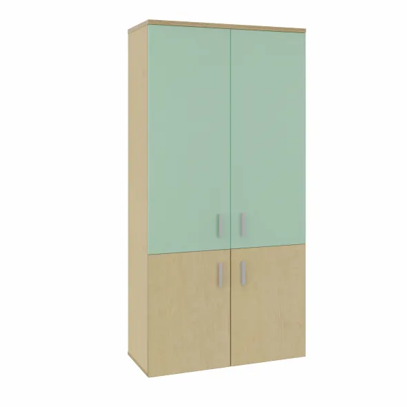 Bibliothèque mélaminé Arial - h. 202,1 x l. 100 cm - 4 tablettes - portes battantes - haut vitré