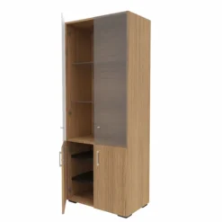 Bibliothèque mélaminé Epure - h. 197 x l. 80 cm - 4 tablettes - portes battantes haut vitré