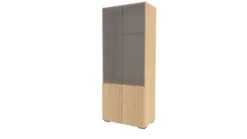 Bibliothèque mélaminé Epure - h. 197 x l. 80 cm - 4 tablettes - portes battantes haut vitré