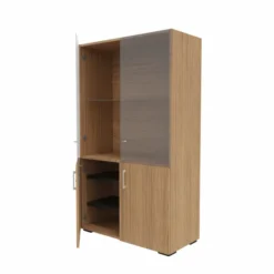 Bibliothèque mélaminé Epure - h. 172 x l. 100 cm - 3 tablettes - portes battantes haut vitré