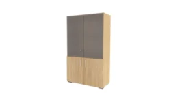 Bibliothèque mélaminé Epure - h. 172 x l. 100 cm - 3 tablettes - portes battantes haut vitré