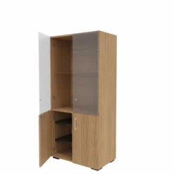 Bibliothèque mélaminé Epure - h. 172 x l. 80 cm - 3 tablettes - portes battantes haut vitré