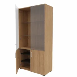 Bibliothèque mélaminé Epure - h. 197 x l. 100 cm - 4 tablettes - portes battantes haut vitré