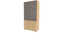Bibliothèque mélaminé Epure - h. 197 x l. 100 cm - 4 tablettes - portes battantes haut vitré