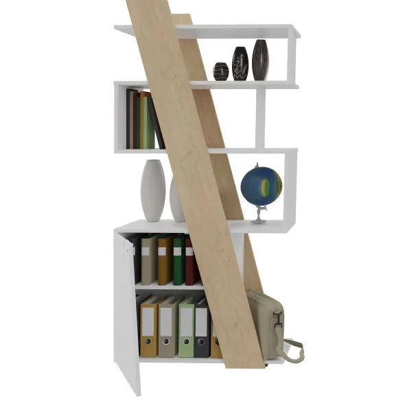 Bibliothèque mélaminé Kheops - h. 190 x l. 90 cm - 3 niches - 1 porte battante 1 tablette mélaminé