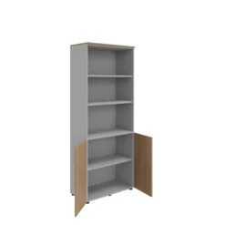 Bibliothèque mélaminé Léandre Manager - h. 215,8 x l. 86 cm - 3 tablettes - portes battantes et haut ouvert