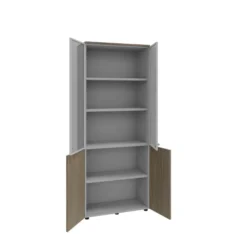 Bibliothèque mélaminé Léandre Manager - h. 215,8 x l. 86 cm - 3 tablettes - portes battantes et haut vitré