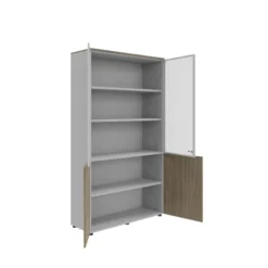 Bibliothèque mélaminé Léandre Manager - h. 215,8 x l. 120 cm - 3 tablettes - portes battantes et haut vitré