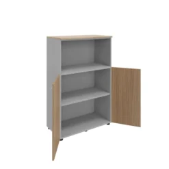Bibliothèque mélaminé Léandre Manager - h. 132,8 x l. 86 cm - 2 tablettes - portes battantes et haut ouvert