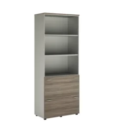 Bibliothèque mélaminé Léandre Manager - h. 215,8 x l. 86 cm - 2 tablettes - 2 tiroirs et haut ouvert