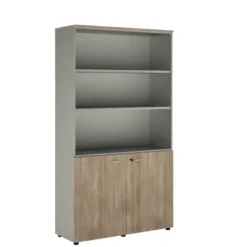 Bibliothèque mélaminé Léandre Manager - h. 215,8 x l. 120 cm - 3 tablettes - portes battantes et haut ouvert
