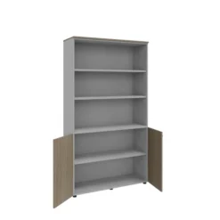 Bibliothèque mélaminé Léandre Manager - h. 215,8 x l. 120 cm - 3 tablettes - portes battantes et haut ouvert