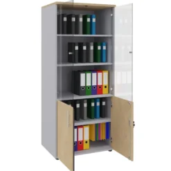 Bibliothèque mélaminé Majesty - h. 183 x l. 80 cm - 3 tablettes - portes battantes et haut vitré