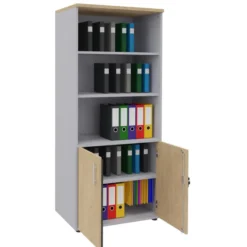 Bibliothèque mélaminé Majesty - h. 183 x l. 80 cm - 3 tablettes - portes battantes - haut ouvert