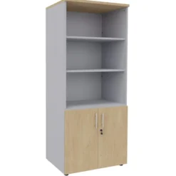 Bibliothèque mélaminé Majesty - h. 183 x l. 80 cm - 3 tablettes - portes battantes - haut ouvert