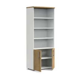 Bibliothèque mélaminé Obade - h. 197 x l. 80 cm - portes battantes et haut ouvert