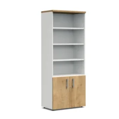 Bibliothèque mélaminé Obade - h. 197 x l. 80 cm - portes battantes et haut ouvert