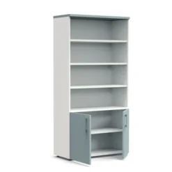 Bibliothèque mélaminé Obade - h. 197 x l. 100 cm - portes battantes et haut ouvert